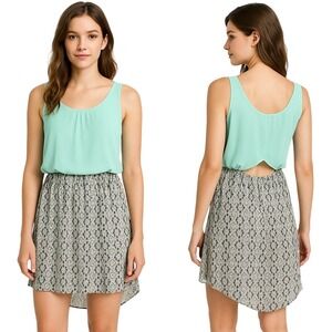 Emerald Sundae Dress Large Mint Green Hi‎ Lo Pullover Pleated CutOut Back Chic